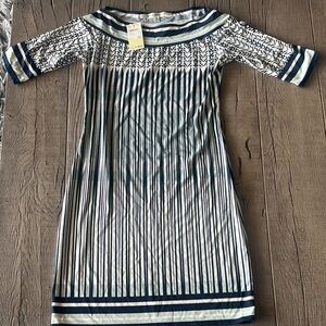 Max Studio “Sophie” Boatneck Sheath Dress- Striped Blue and White, XS